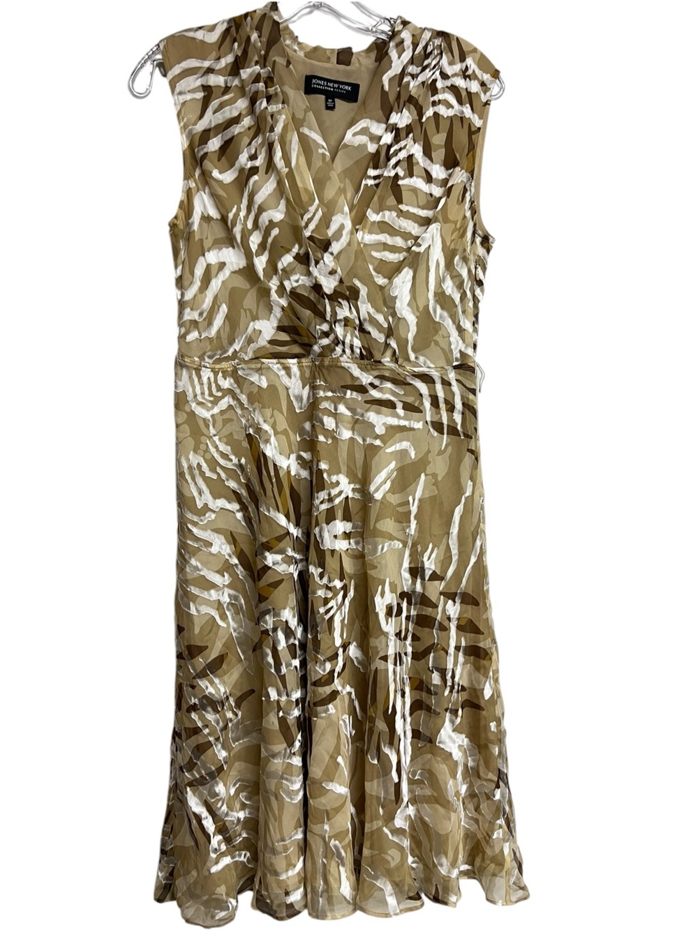 Vintage Jones New York Olive Brown Zebra Print Babydoll Crushed Velvet Dress Y2K
